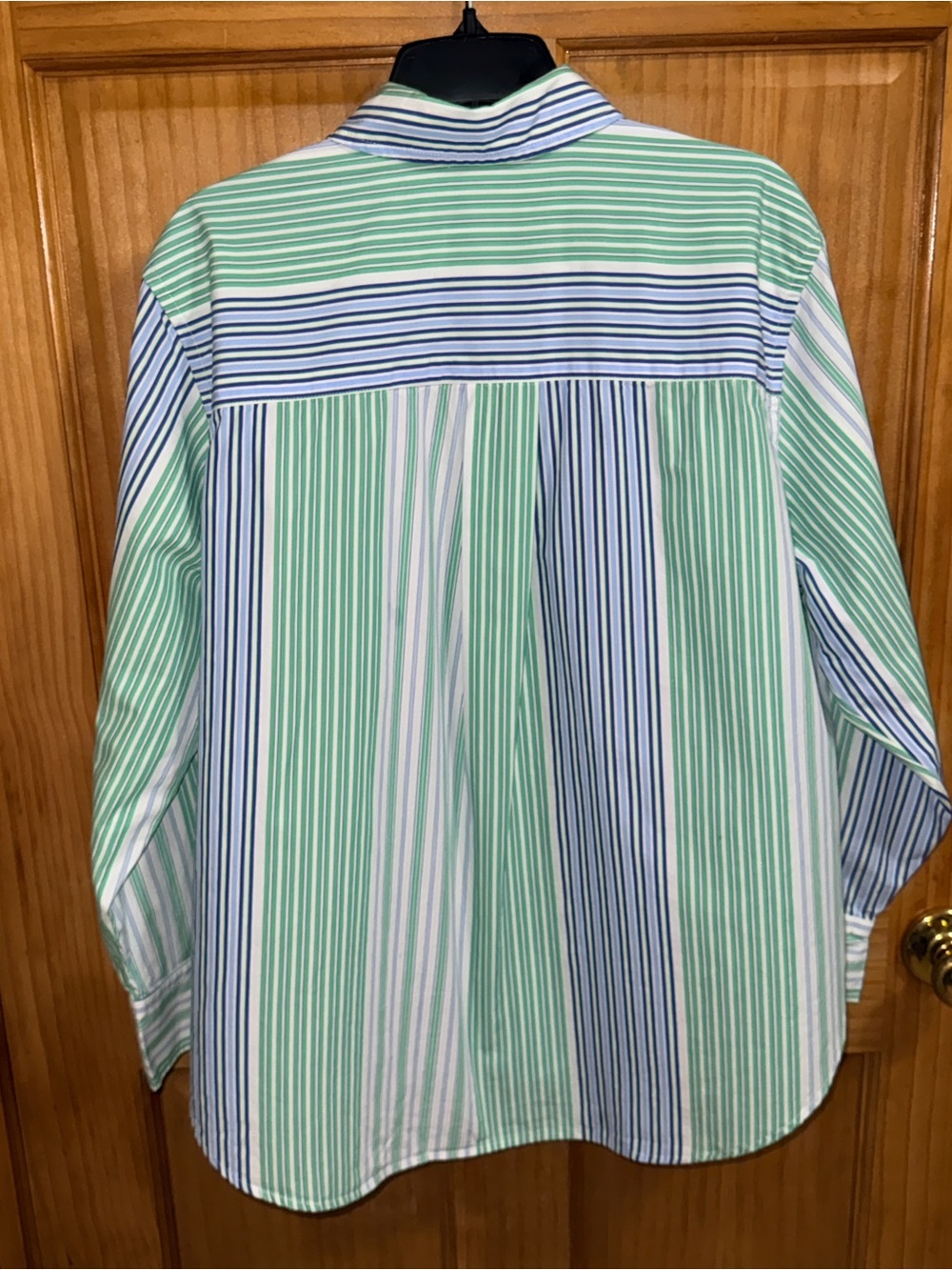 Free Assembly Oversized Striped Button-Down Shirt-Green & Blue-S-EC. - Picture 9 of 13